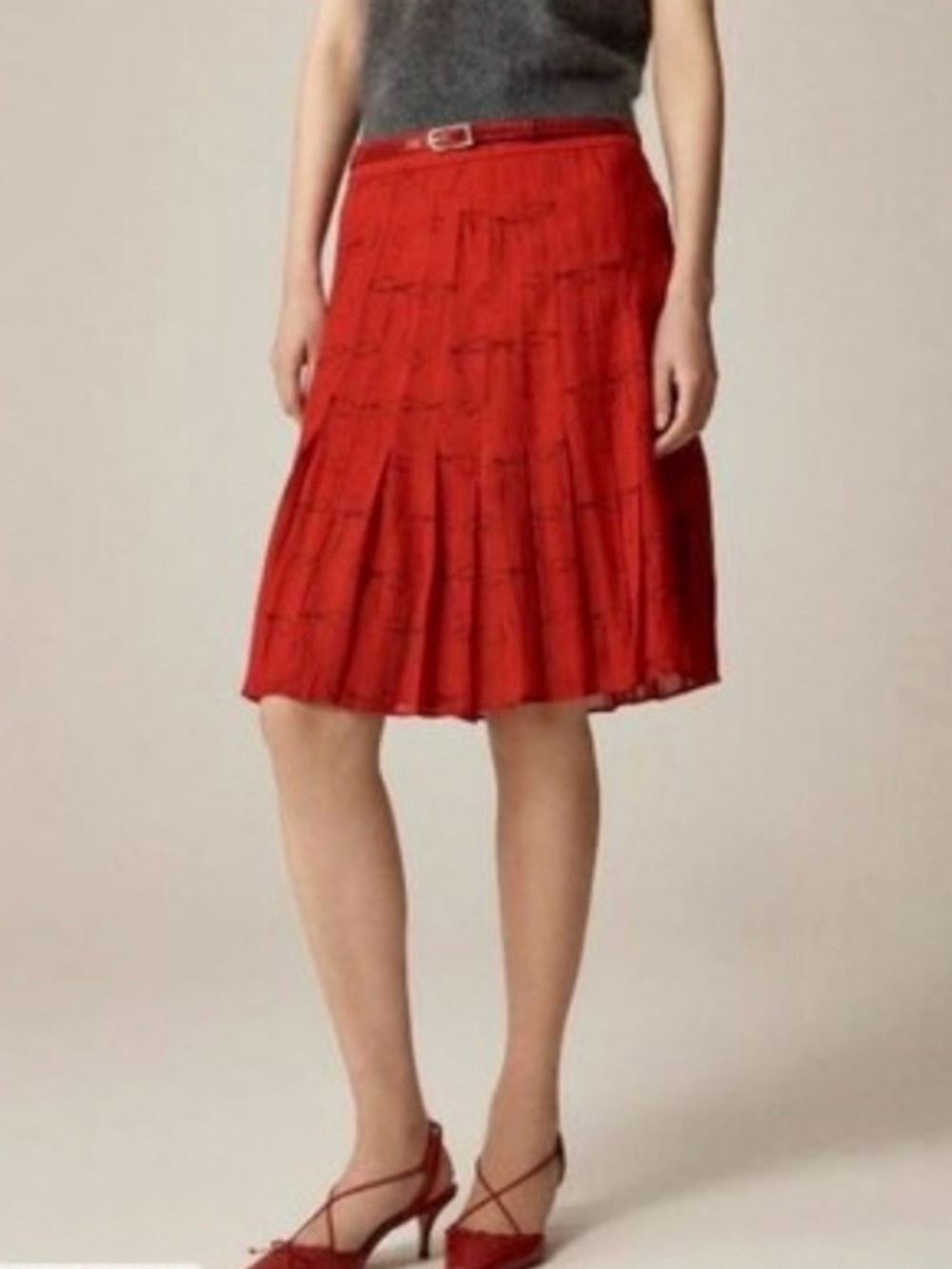 Elegant Red Pleated Skirt J.Crew